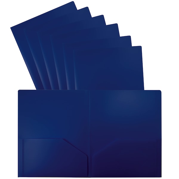 Better Office Products 2 Pocket Heavyweight Plastic Folder Portfolio, Letter Size, Blue, 24PK 86522 - main